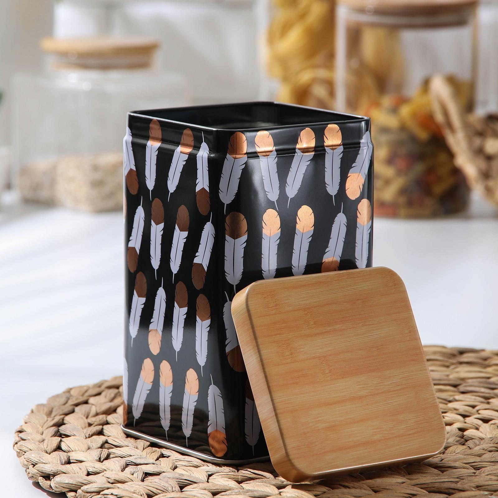 Банка для сыпучих продуктов «Перо», 9×9×15 см, цвет чёрный