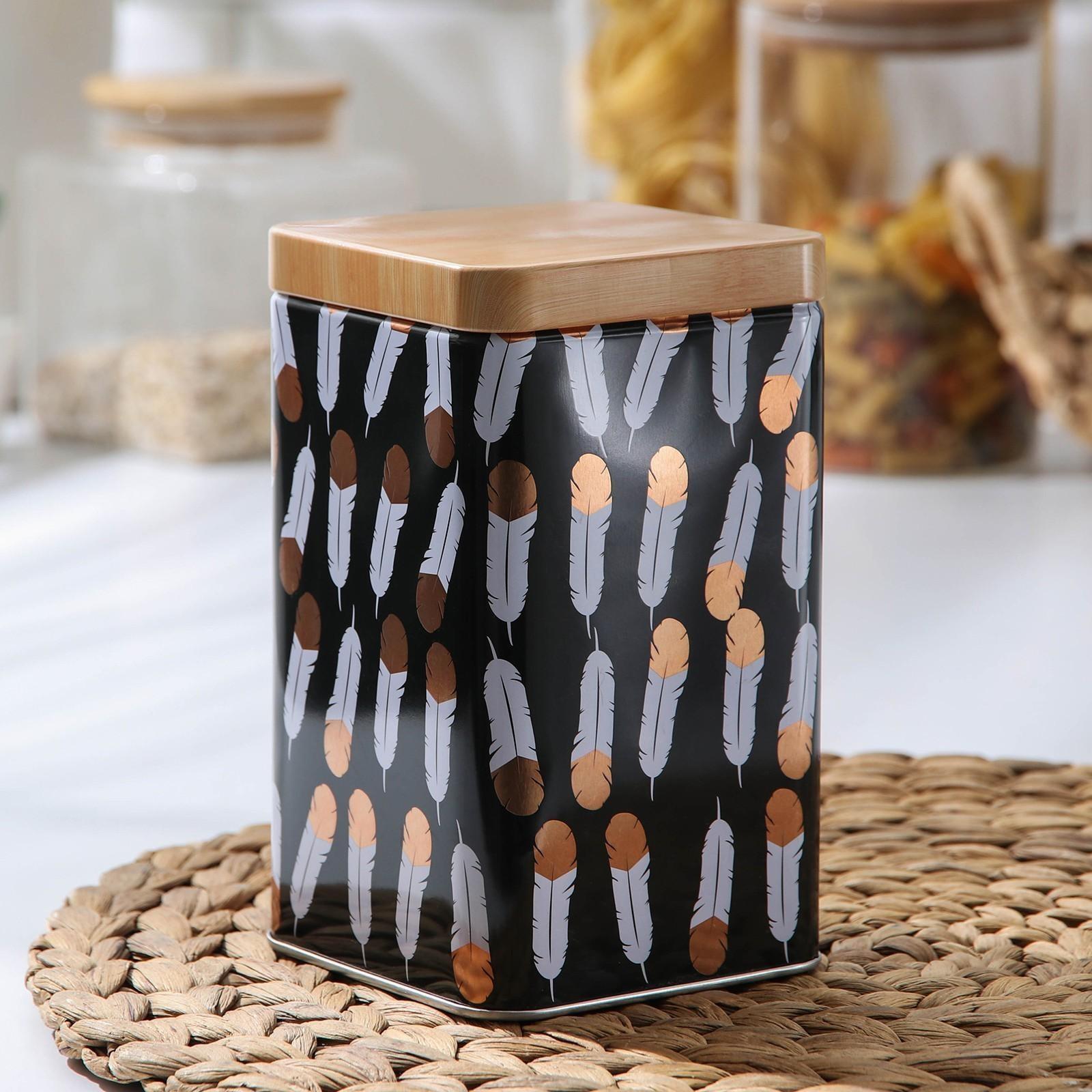 Банка для сыпучих продуктов «Перо», 9×9×15 см, цвет чёрный