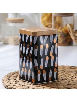 Банка для сыпучих продуктов «Перо», 9×9×15 см, цвет чёрный