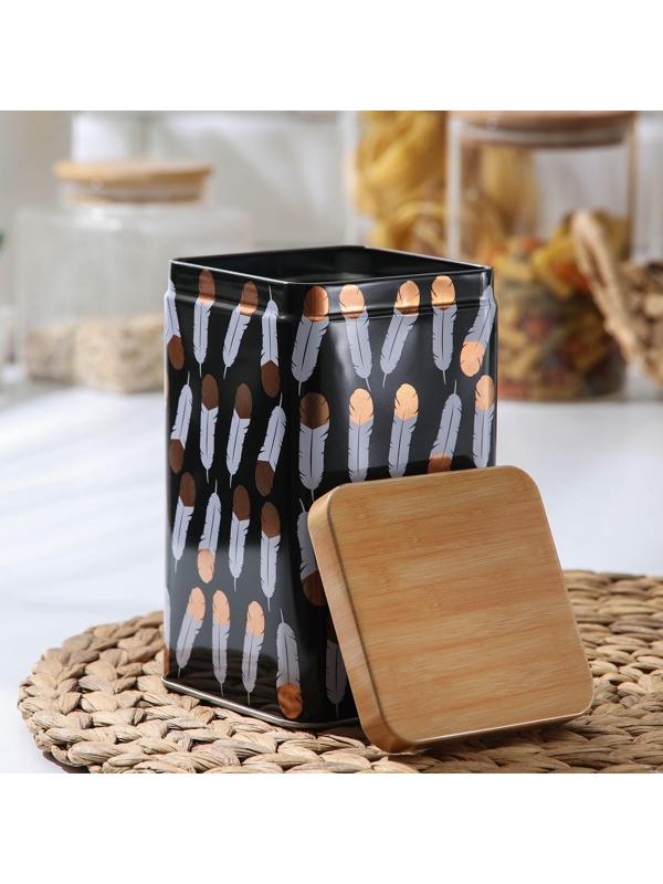 Банка для сыпучих продуктов «Перо», 9×9×15 см, цвет чёрный