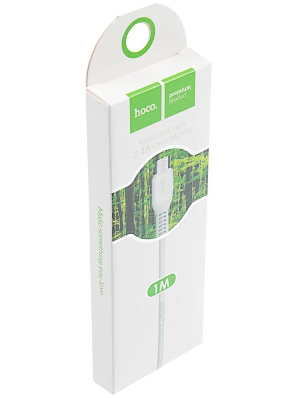 Кабель Hoco X20, microUSB - USB, 2,4 А, 1 м, PVC оплетка, белый