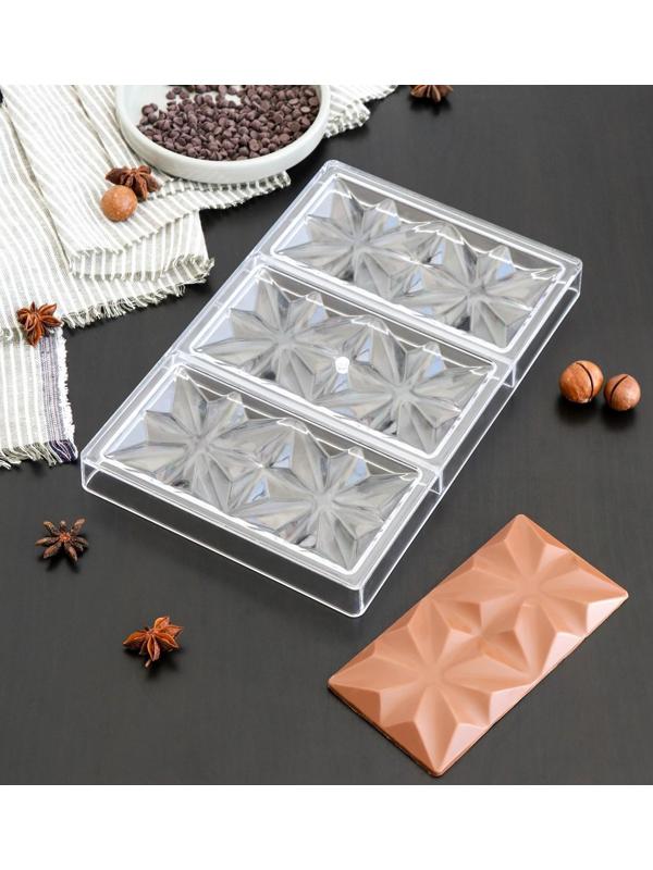 Форма для шоколада и конфет «Зенит», 3 ячейки, 27,5×17,5×2,5 см, ячейка 15,3×7,5×0,8