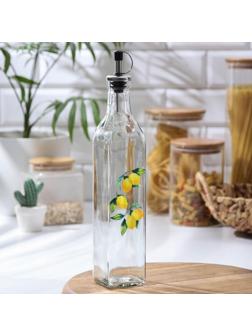 Бутыль стеклянная для соусов и масла Доляна «Лимоны», 500 мл, 6×29 см