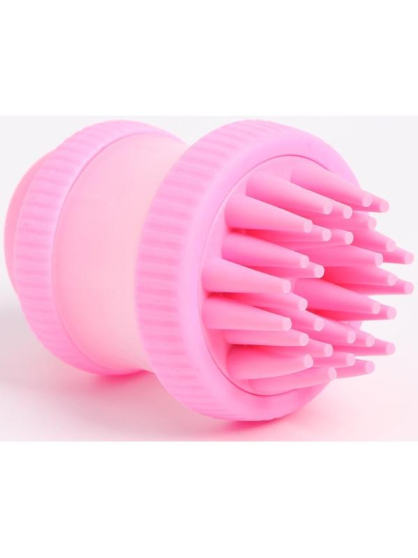 Щётка для мытья и массажа животных, с емкостью для шампуня, розовая