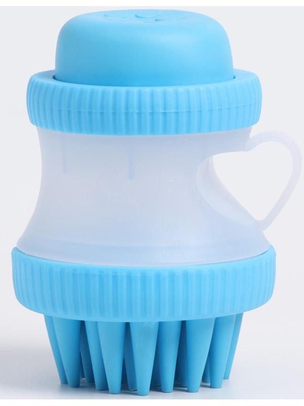 Щётка для мытья и массажа животных Пижон, с емкостью для шампуня, голубая, 101 г