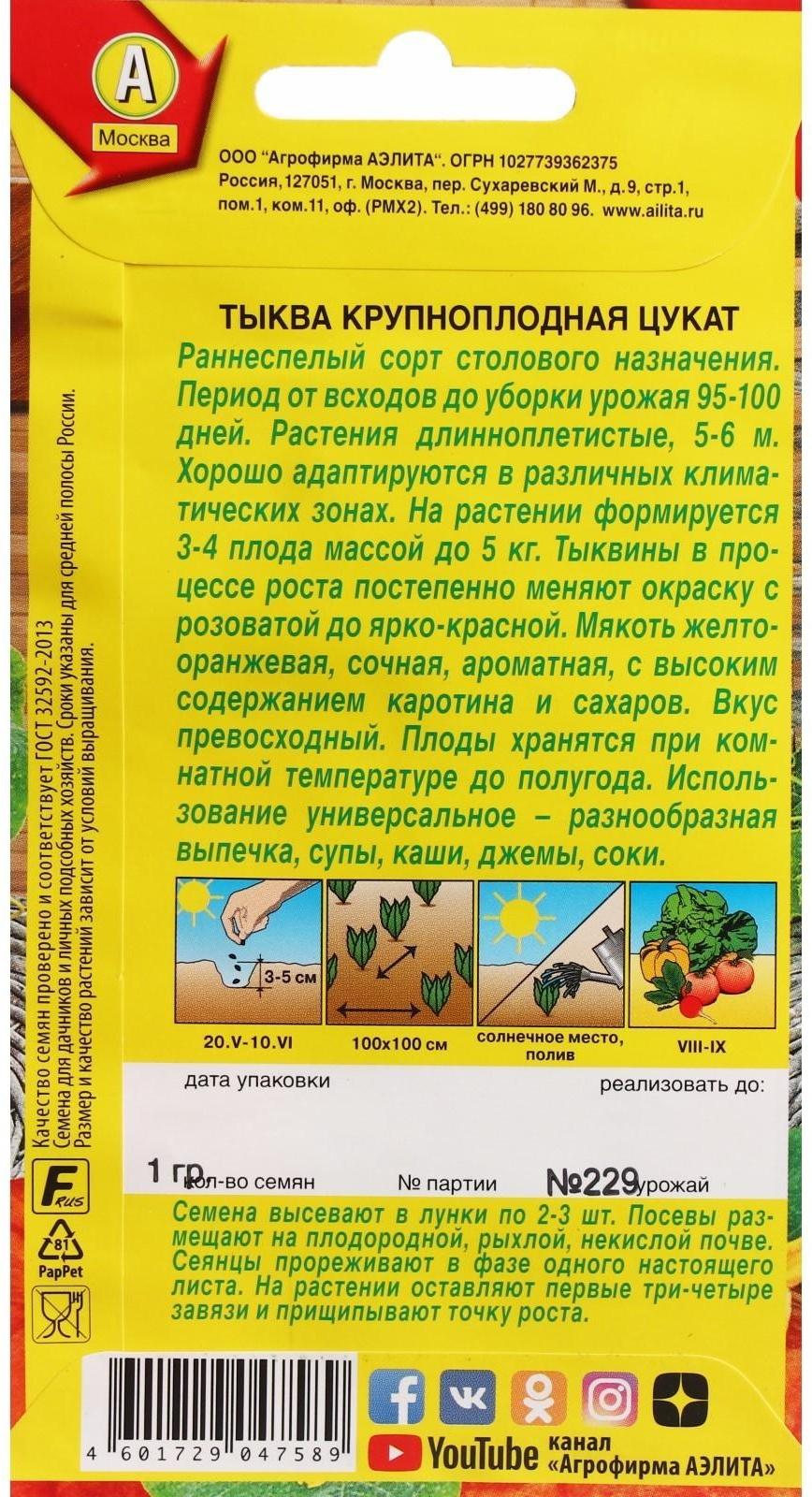 Семена Тыква крупноплодная 