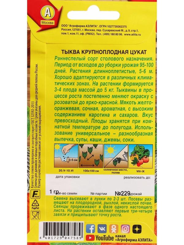 Семена Тыква крупноплодная 