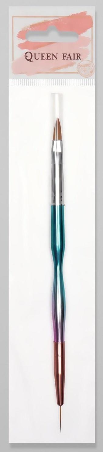 Кисть для наращивания и дизайна ногтей, двусторонняя, лепесток/точечная, 18,2 см, цвет радужный