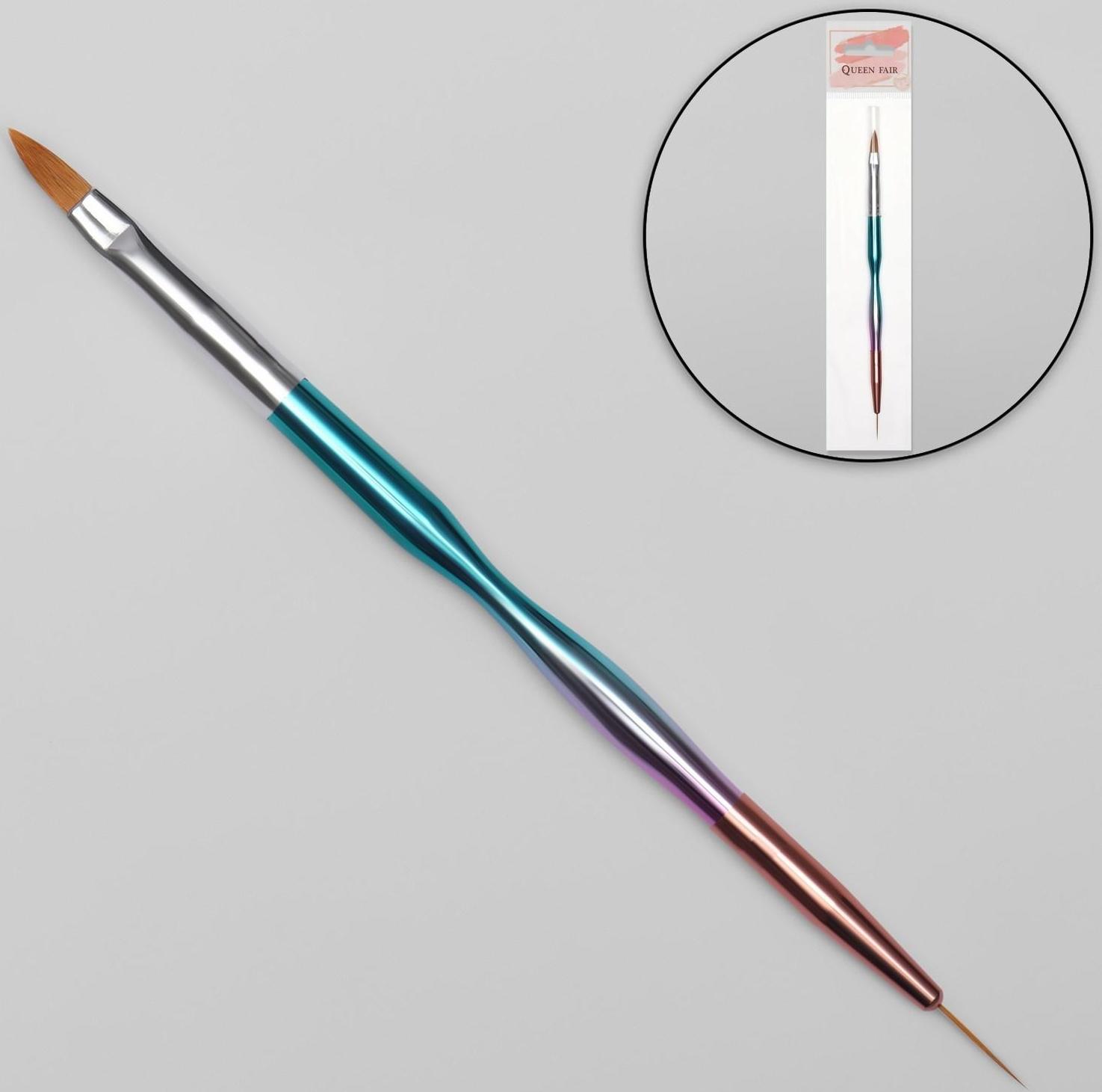 Кисть для наращивания и дизайна ногтей, двусторонняя, лепесток/точечная, 18,2 см, цвет радужный