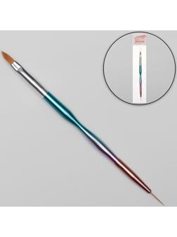 Кисть для наращивания и дизайна ногтей, двусторонняя, лепесток/точечная, 18,2 см, цвет радужный