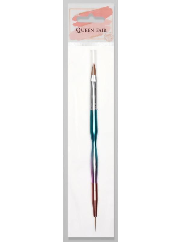 Кисть для наращивания и дизайна ногтей, двусторонняя, лепесток/точечная, 18,2 см, цвет радужный