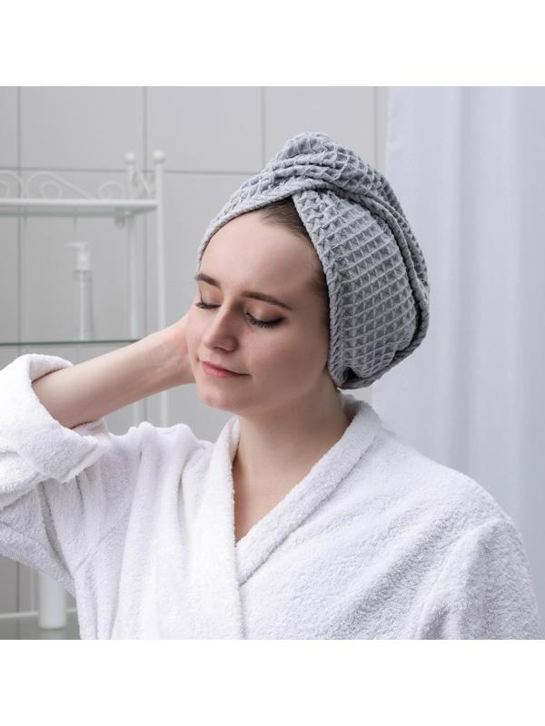 Чалма для сушки волос Доляна «Вафельная», с пуговкой, цвет МИКС