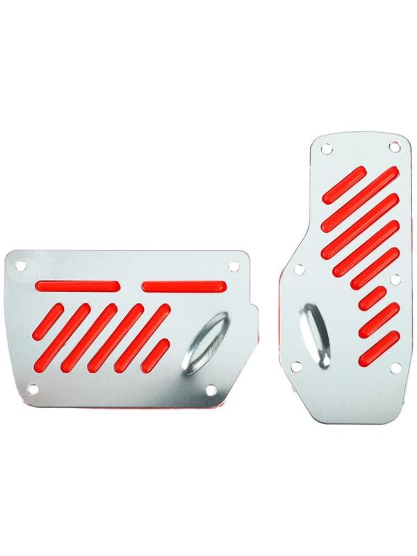 Накладки на педали CARTAGE, антискользящие, набор 2 шт. серебристо-красный