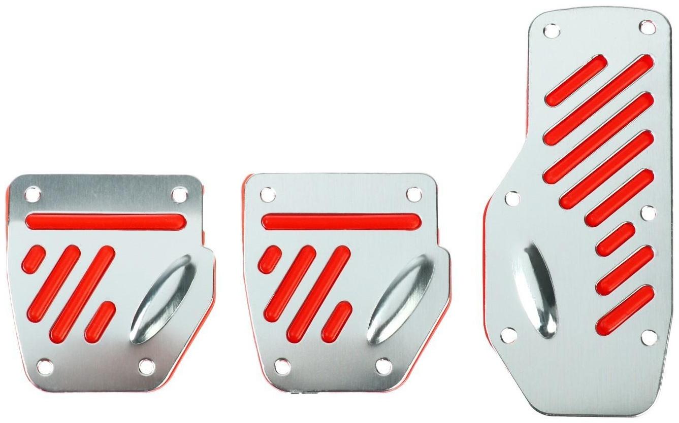 Накладки на педали CARTAGE, антискользящие, набор 3 шт. серебристо-красный