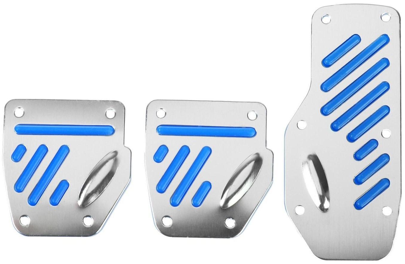 Накладки на педали CARTAGE, антискользящие, набор 3 шт. серебристо-синий