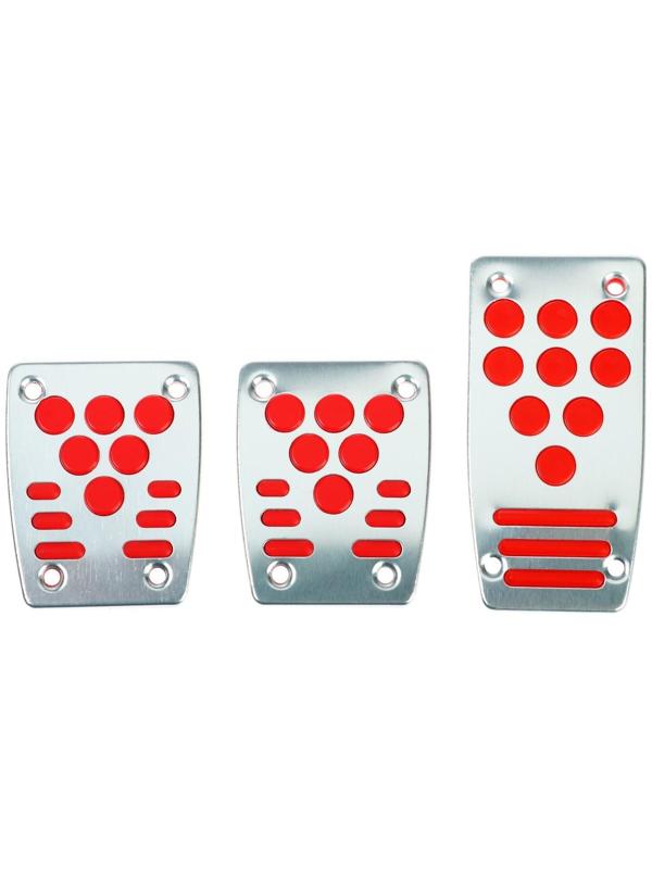 Накладки на педали CARTAGE, антискользящие, набор 3 шт. серебристо-красный