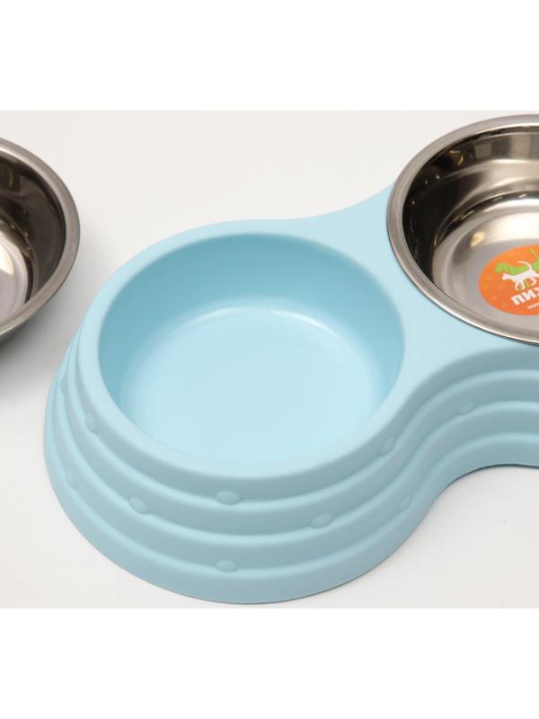 Миска металлическая двойная на пластиковом основании, 25 х 14 х 5 см, голубая