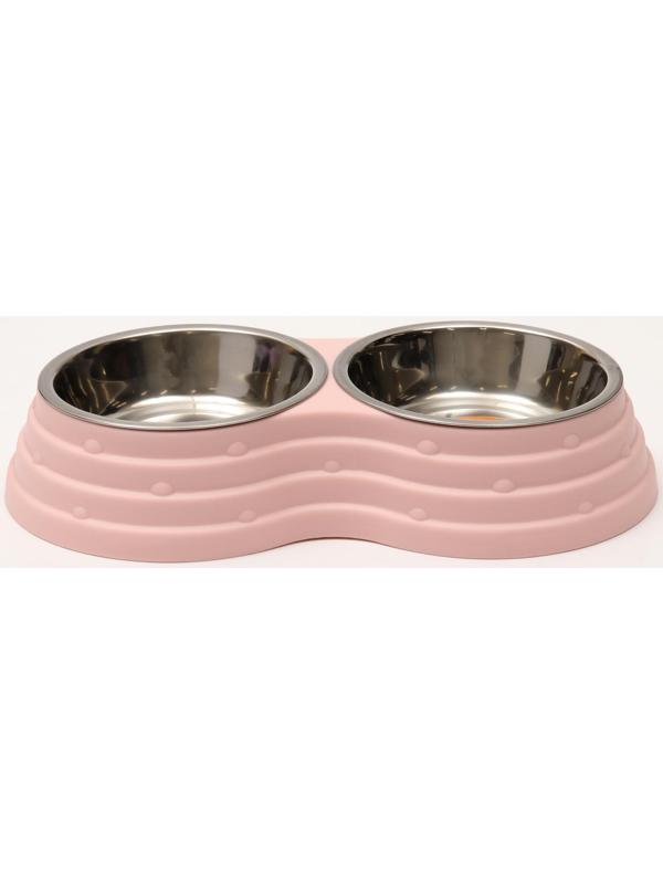 Миска металлическая двойная на пластиковом основании, 25 х 14 х 5 см, розовая