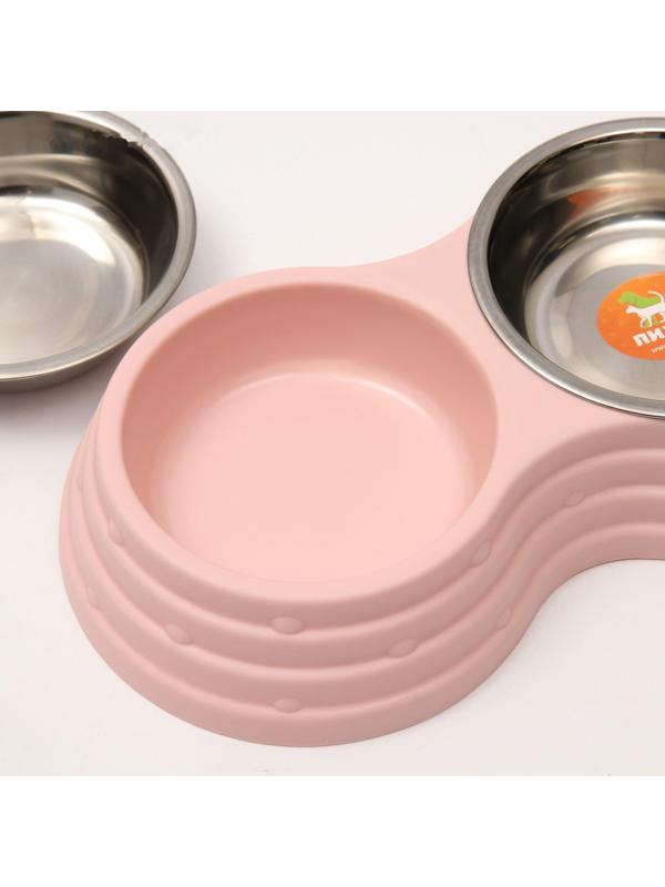Миска металлическая двойная на пластиковом основании, 25 х 14 х 5 см, розовая