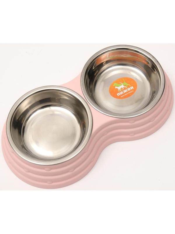 Миска металлическая двойная на пластиковом основании, 25 х 14 х 5 см, розовая