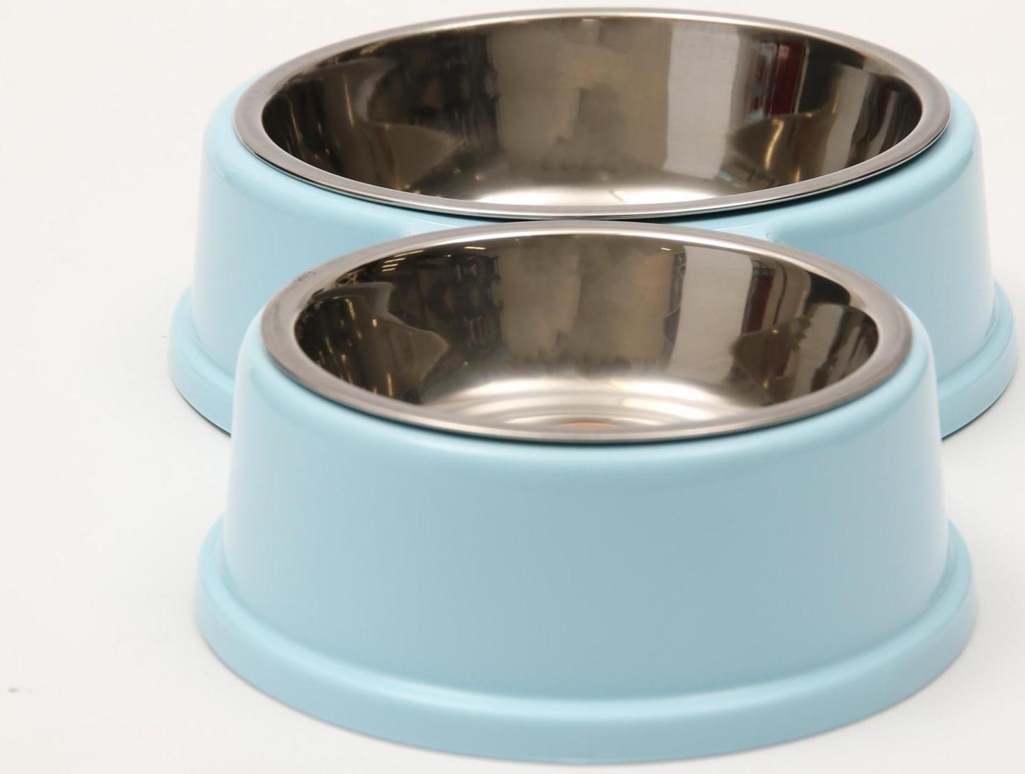 Миска металлическая двойная на пластиковом основании, 28 х 17,3 х 5 см, голубая