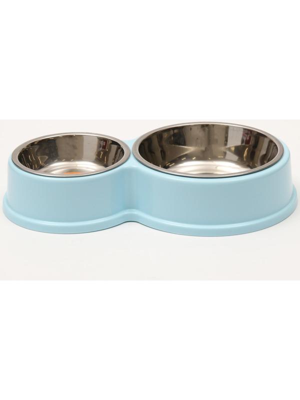 Миска металлическая двойная на пластиковом основании, 28 х 17,3 х 5 см, голубая