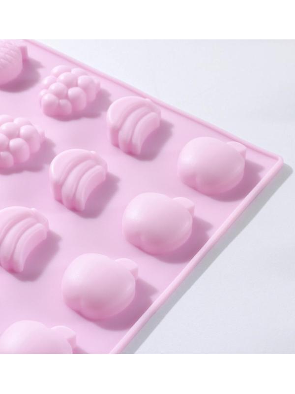 Форма для льда и шоколада Доляна «Фруктовый рай», 25 ячеек, 22,5×23,5×1,5 см, силикон, цвет розовый