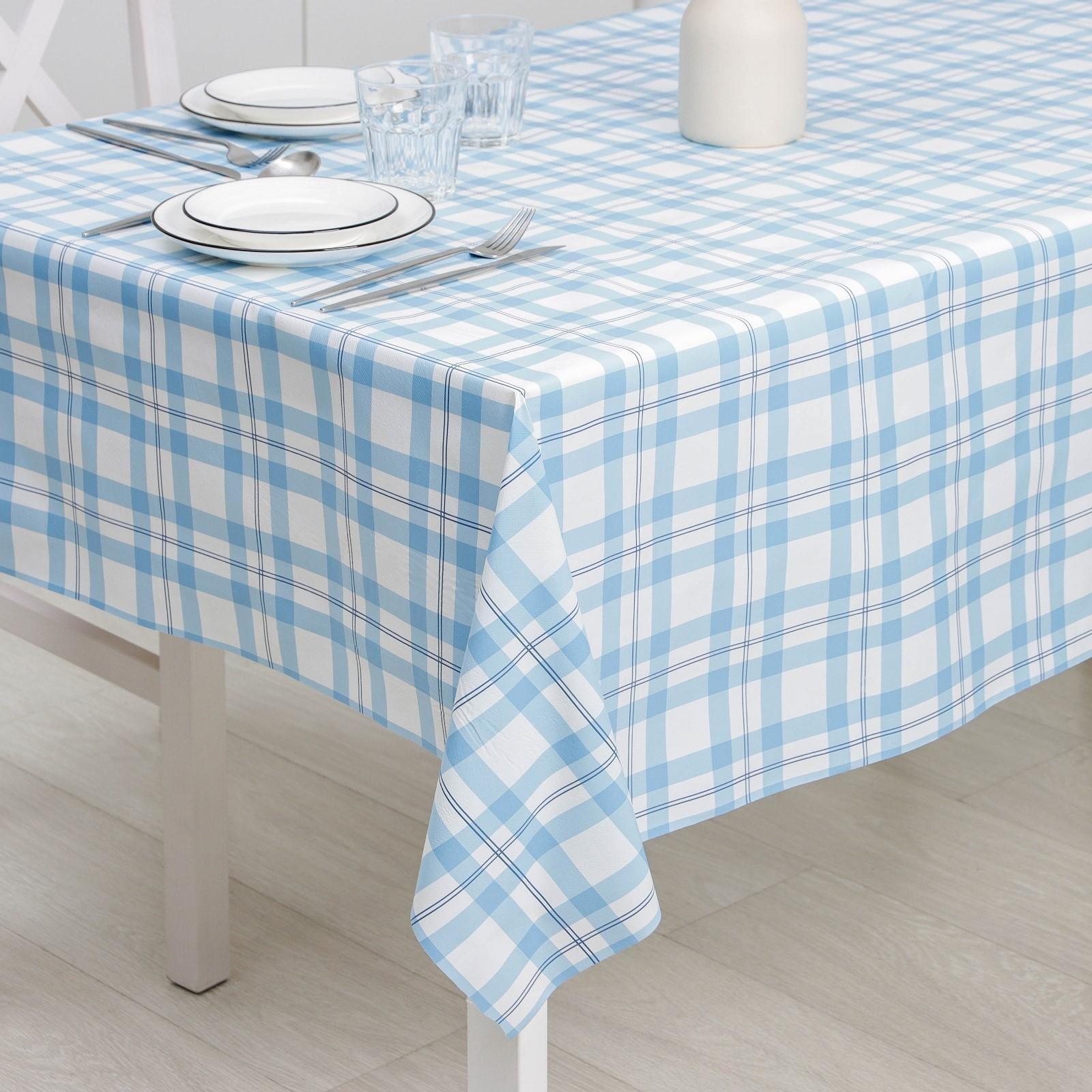 Клеёнка столовая на нетканой основе Доляна «Клеточка», рулон 20 метров, ширина 137 см, толщина 0,08 мм, цвет голубой