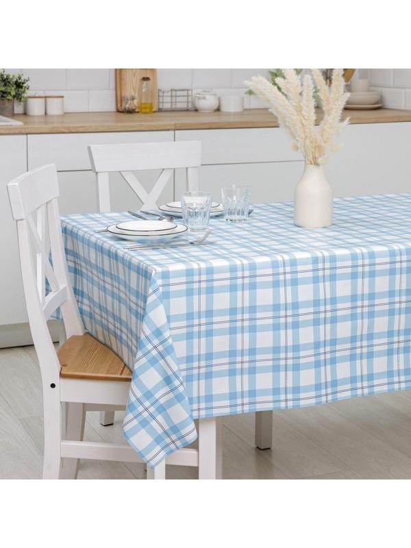 Клеёнка столовая на нетканой основе Доляна «Клеточка», рулон 20 метров, ширина 137 см, толщина 0,08 мм, цвет голубой
