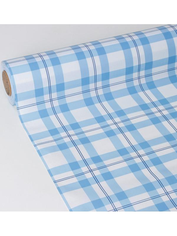 Клеёнка столовая на нетканой основе Доляна «Клеточка», рулон 20 метров, ширина 137 см, толщина 0,08 мм, цвет голубой