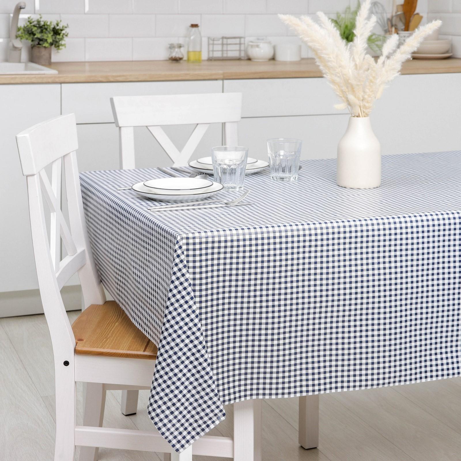 Клеёнка столовая на нетканой основе Доляна «Клетка», рулон 20 метров, ширина 137 см, толщина 0,08 мм, цвет синий