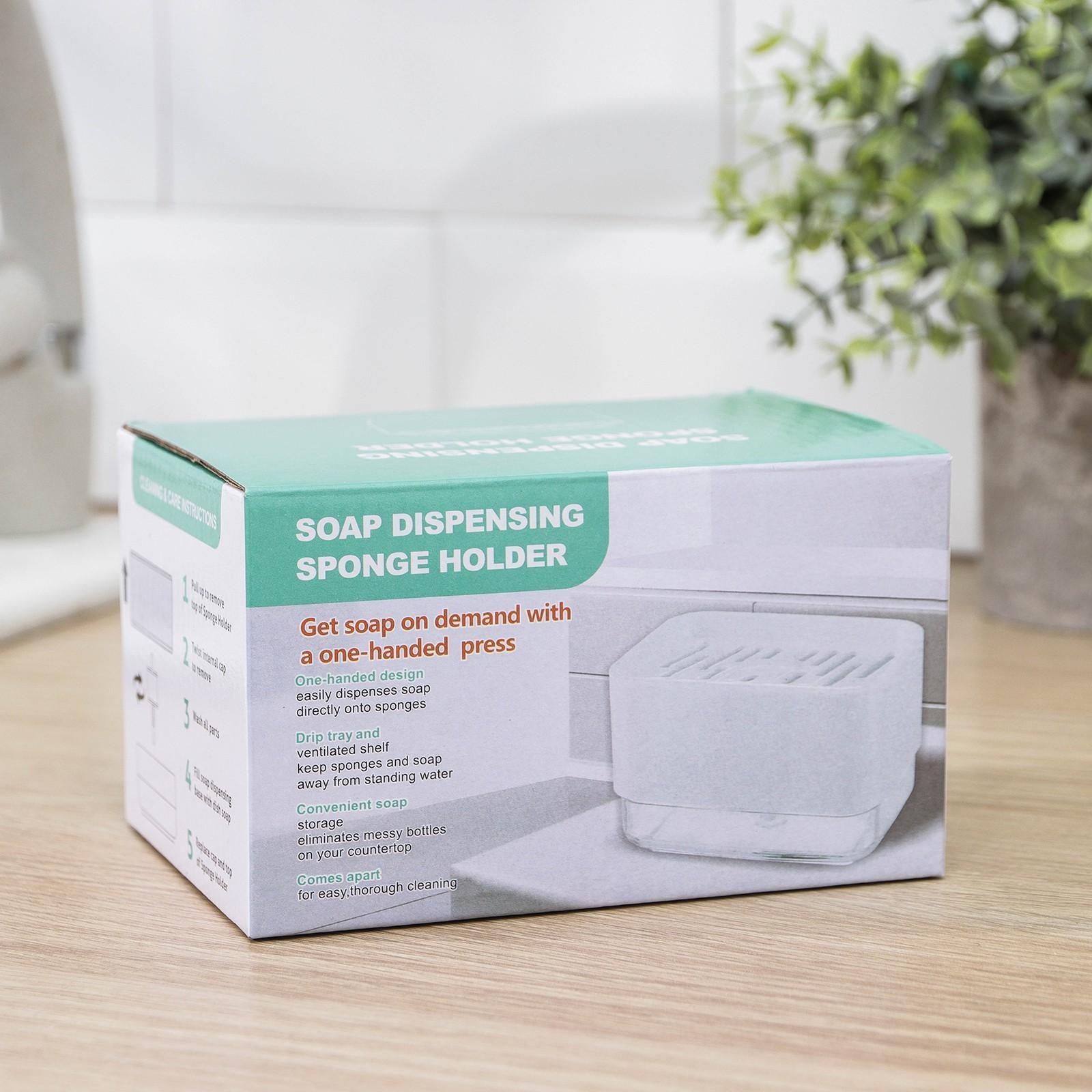 Дозатор для моющего средства с подставкой для губки, 250 мл, губка в комплекте, цвет синий