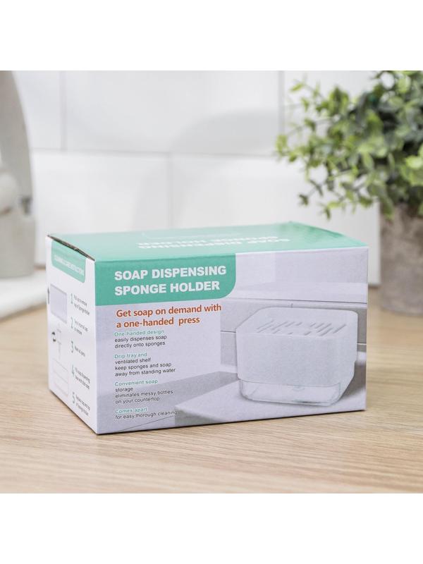 Дозатор для моющего средства с подставкой для губки, 250 мл, губка в комплекте, цвет синий