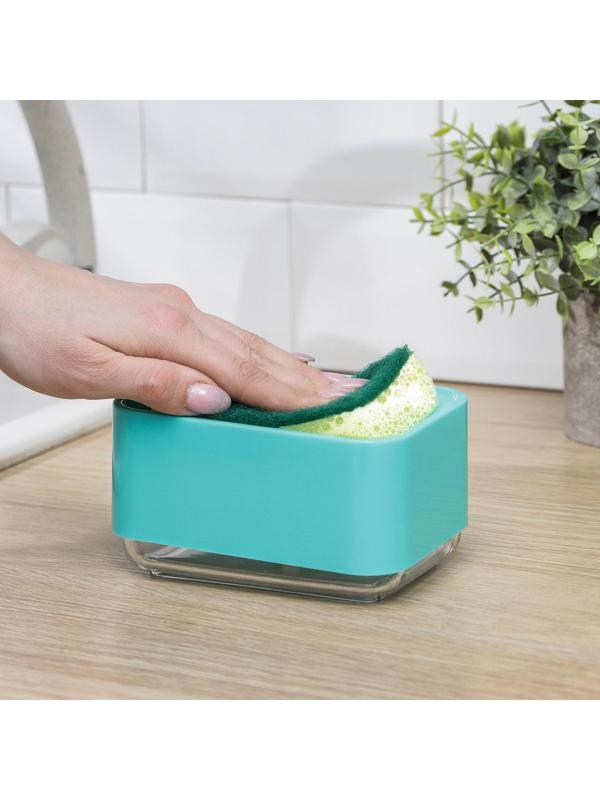 Дозатор для моющего средства с подставкой для губки, 250 мл, губка в комплекте, цвет бирюзовый