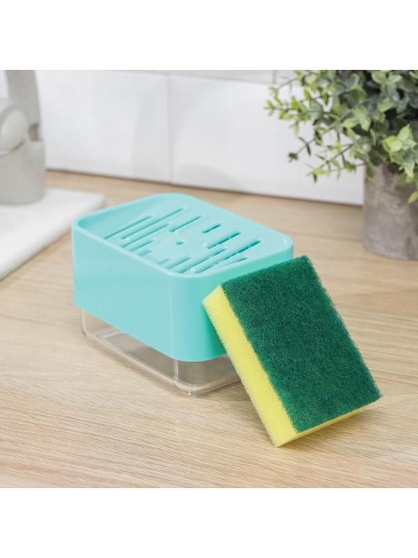 Дозатор для моющего средства с подставкой для губки, 250 мл, губка в комплекте, цвет бирюзовый