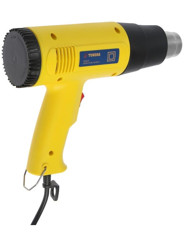 Строительный фен ТУНДРА, 2000 Вт, 250-500 л/мин, плавная регулировка температуры 60-600°С