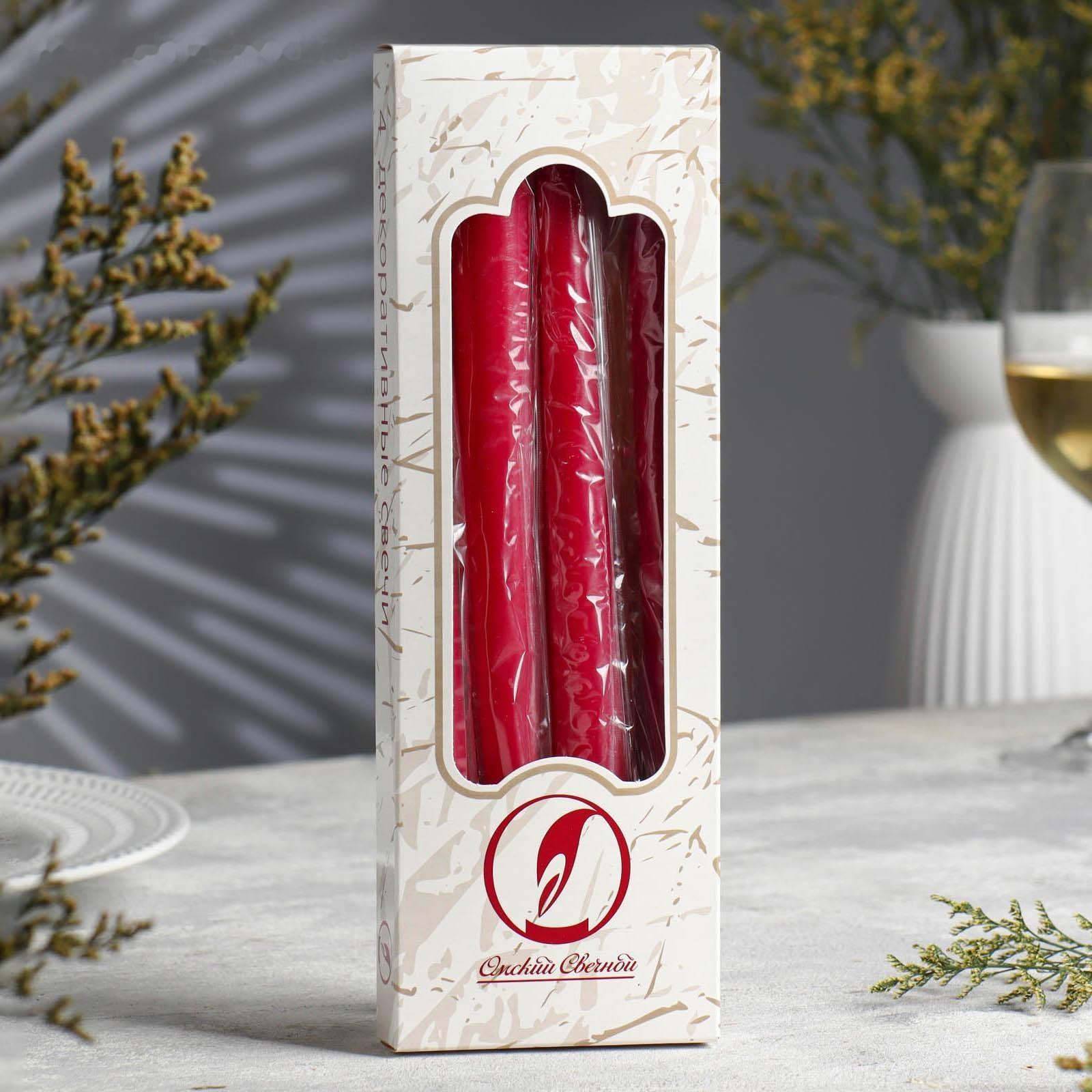 Набор свечей античных, 2,3х 24,5 см, 5 ч, 55 г, 4 штуки, малиновая