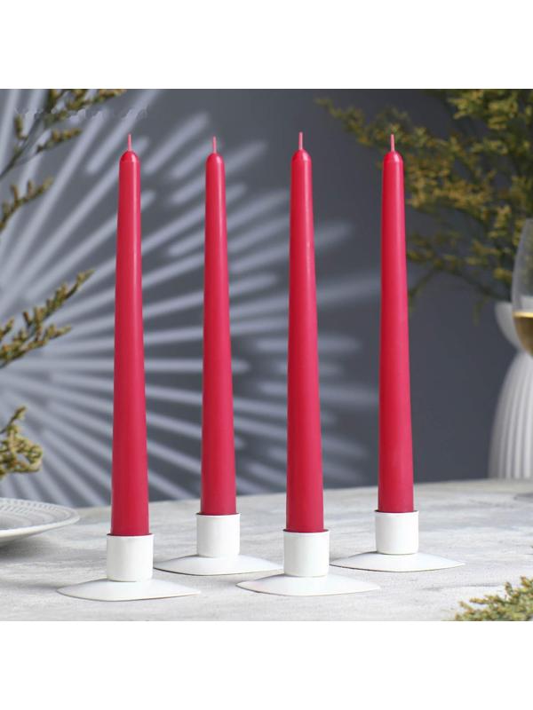 Набор свечей античных, 2,3х 24,5 см, 5 ч, 55 г, 4 штуки, малиновая