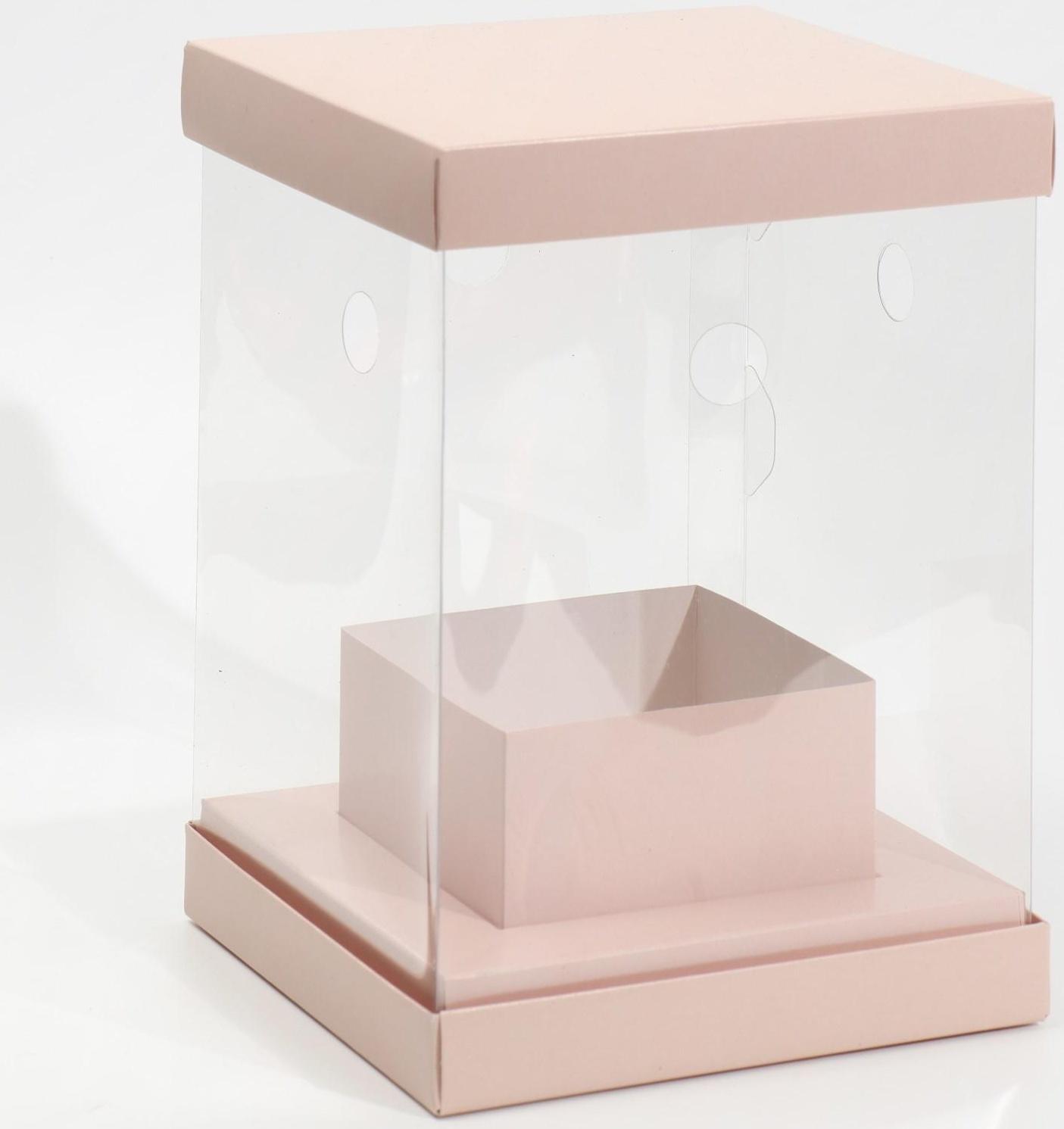 Коробка для цветов с вазой и PVC окнами складная «Бежевая», 16 х 23 х 16 см