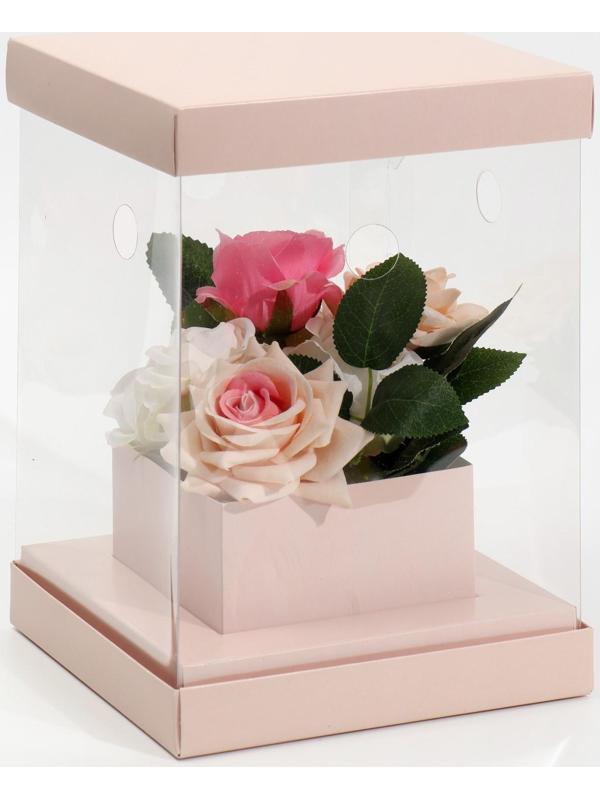Коробка для цветов с вазой и PVC окнами складная «Бежевая», 16 х 23 х 16 см