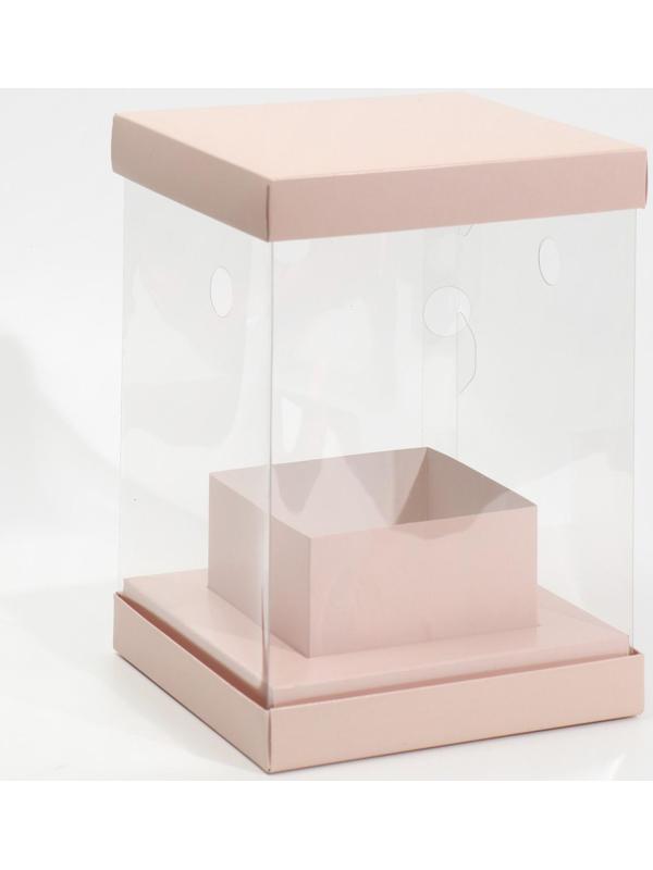 Коробка для цветов с вазой и PVC окнами складная «Бежевая», 16 х 23 х 16 см