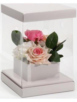 Коробка для цветов с вазой и PVC окнами складная «Серая», 16 х 23 х 16 см