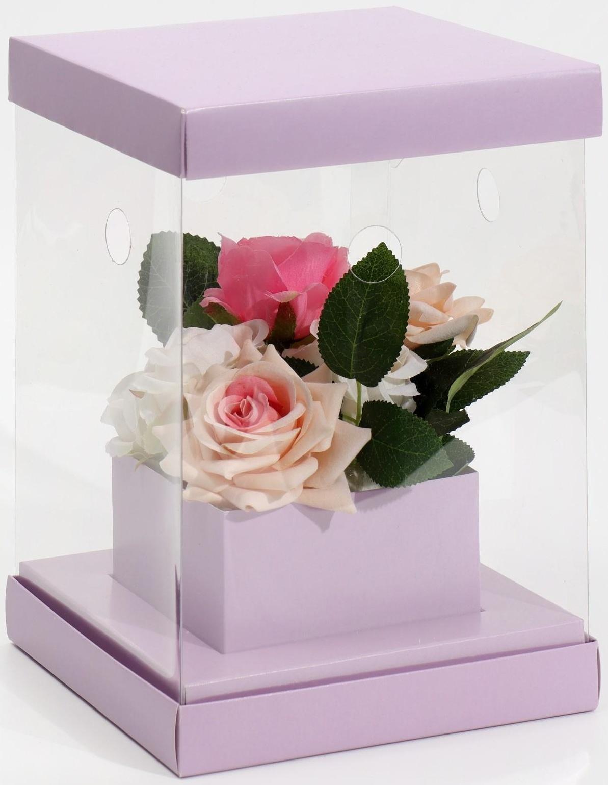 Коробка для цветов с вазой и PVC окнами складная «Лаванда», 16 х 23 х 16 см