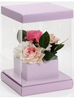 Коробка для цветов с вазой и PVC окнами складная «Лаванда», 16 х 23 х 16 см