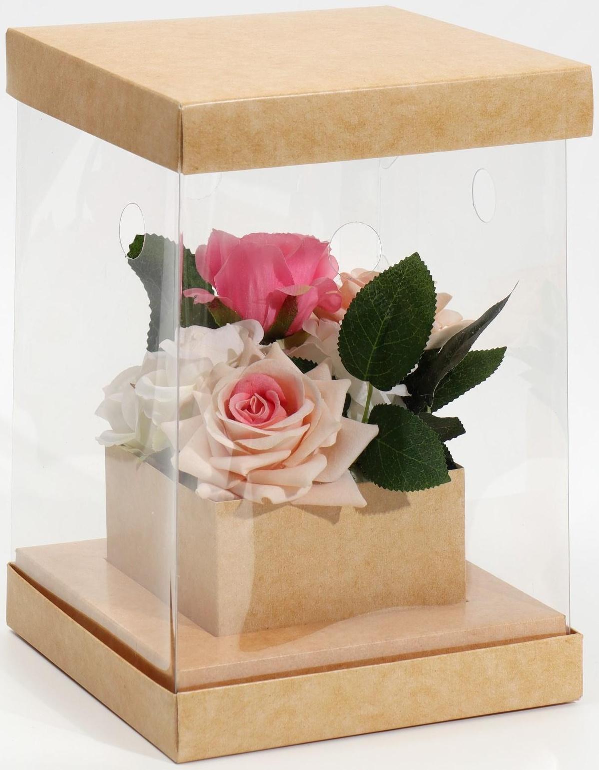 Коробка для цветов с вазой и PVC окнами складная «Крафт», 16 х 23 х 16 см