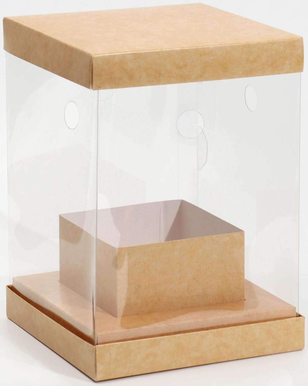 Коробка для цветов с вазой и PVC окнами складная «Крафт», 16 х 23 х 16 см