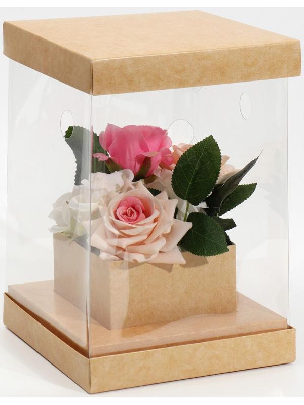 Коробка для цветов с вазой и PVC окнами складная «Крафт», 16 х 23 х 16 см