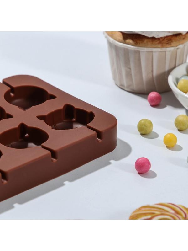 Форма для леденцов «Котики», 8 ячеек, 16,5×11×1,7 см, с палочками, 8 шт, цвет шоколадный