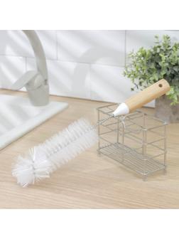 Ёрш для посуды Доляна Meli, 34×6 см, бамбуковая ручка, замшевая петелька