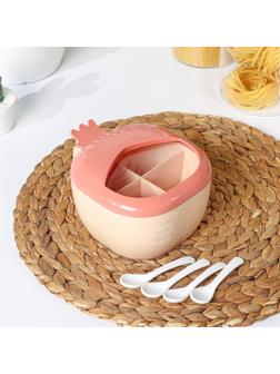 Банка пластиковая для сыпучих продуктов «Ананас», 4 отделения, с ложками, 16,5×14×9 см, цвет МИКС